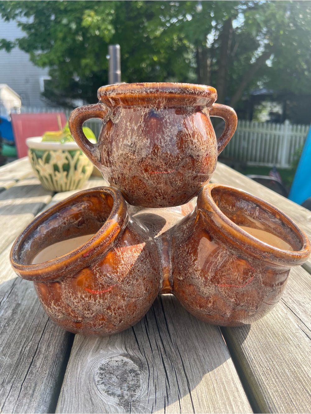 MCM Ceramic 4-Pot Stack Planter in Rustic Brown Glaze